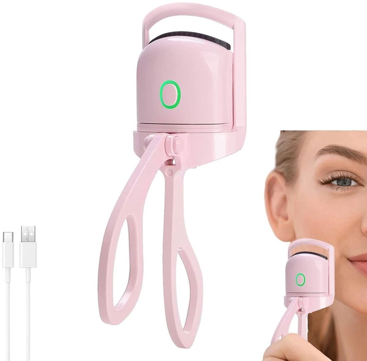 Verwarmde wimperkruller, USB-oplaadbare wimperkruller, elektrische wimperkruller - roze