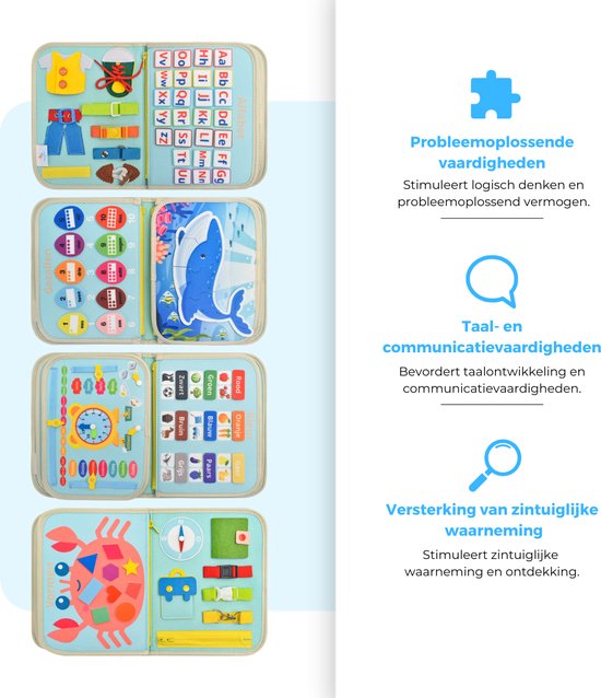Mauzek® Busy Board Oceaan - Montessori Speelgoed - Activiteitenboek - Sensorisch Speelgoed - Peuter Speelgoed - Educatief Speelgoed - Busy Book - Jongens - Meisjes - Voor in de auto - Speelgoed voor onderweg - 3 jaar - 4 jaar - 5 jaar - 6 jaar van Merkloos — afbeelding 5