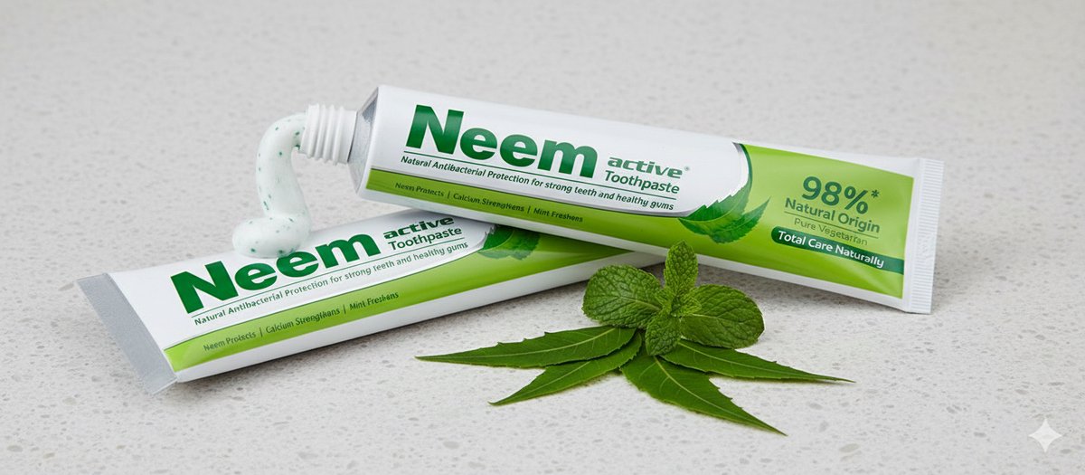 Kajal Neem Active Tandpasta (2x 200g) – Natuurlijke Antibacteriële Bescherming voor Sterk Gebit en Gezond Tandvlees – Met Calcium & Munt – 100% Vegetarisch met Kajal Sticker
