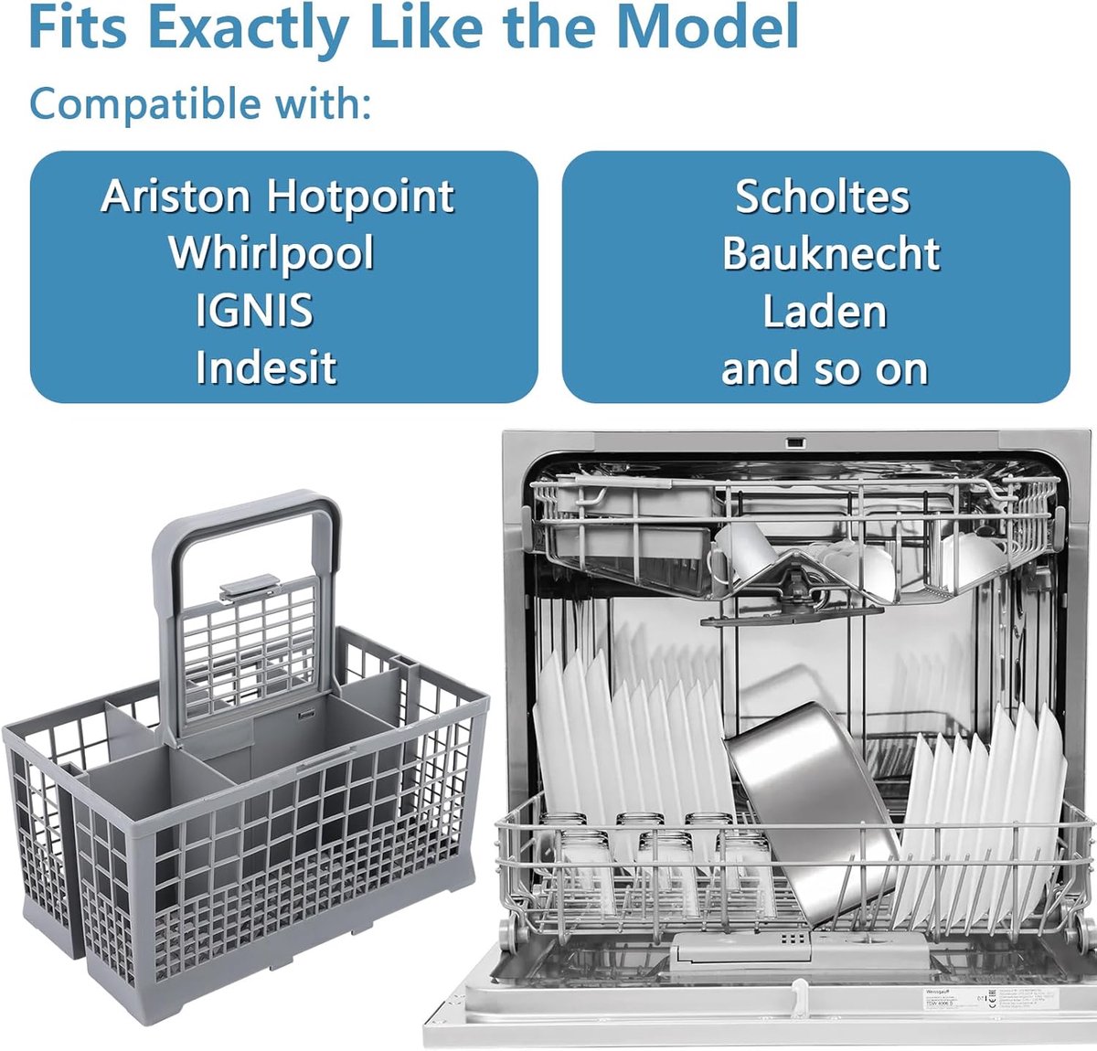 Bestekmand Vaatwasser - Universeel Bestekkorf - Bestekmand voor vaatwasser - Vaatwasmachine - Afwasmachine - Bestekbak - Bestekhouder - Bestekmandje Geschikt voor Whirlpool, Ariston, Bauknecht, Hotpoint, Ignis en Indesit - 240x135x125 mm — afbeelding 2