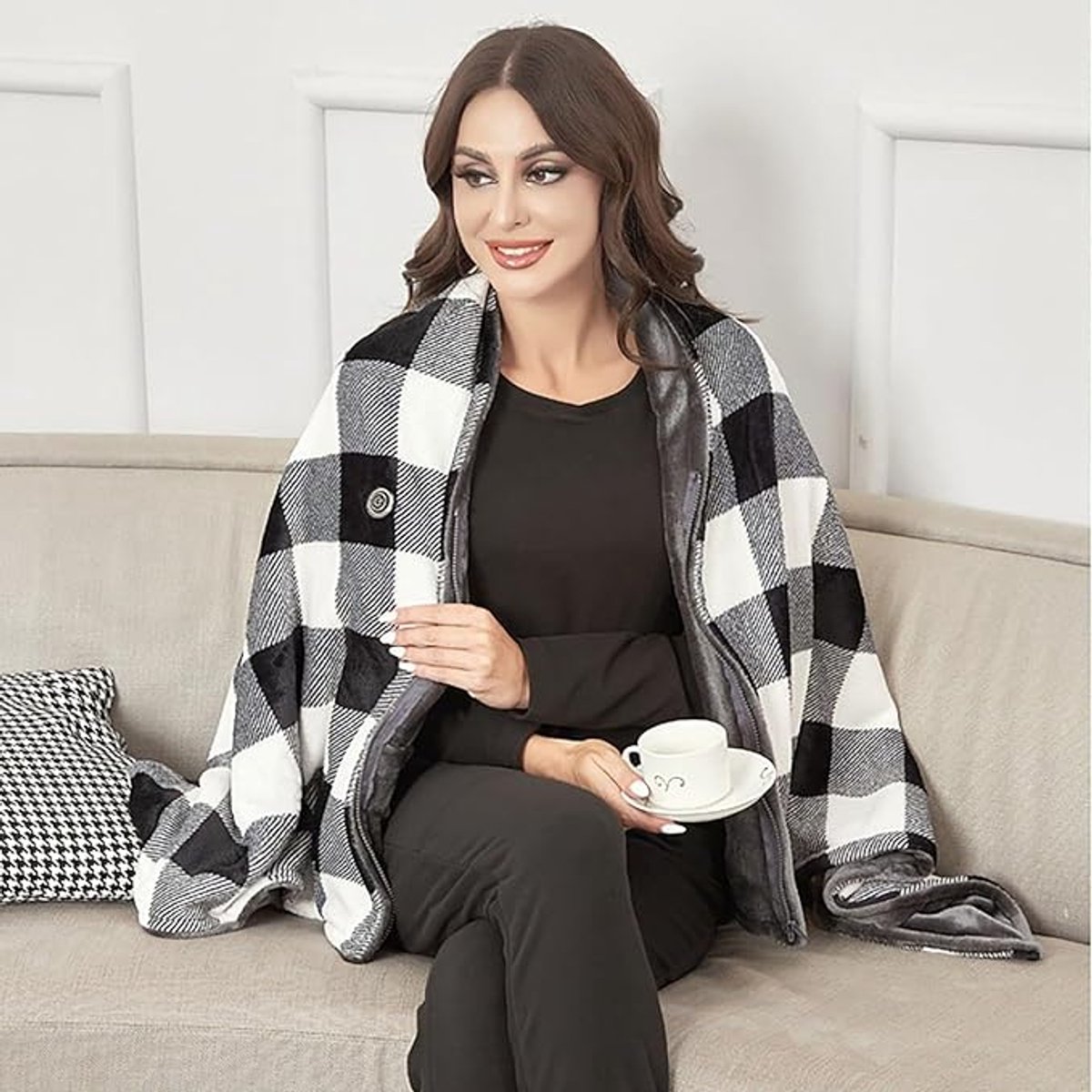 USB-verwarmde elektrische deken - Warmtekussen Nek - warmtedeken - Elektrische verwarmde sjaal - Elektrische Deken en Poncho - 3 Warmteniveaus - Dames en Heren - 143 x 72 cm – foto 3