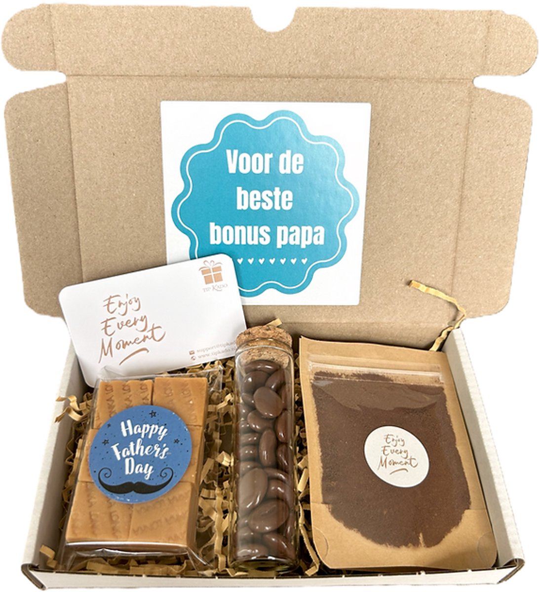 Bonus papa koffie mini cadeau - Vaderdag - stiefvader - fudge - mokkaboontjes