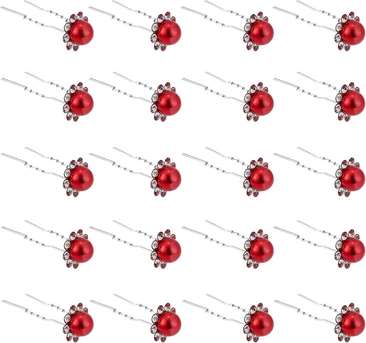 20x Rode Parel & Kristal Haarspelden Bloem - Bruid Haaraccessoires & Bruiloft Clips