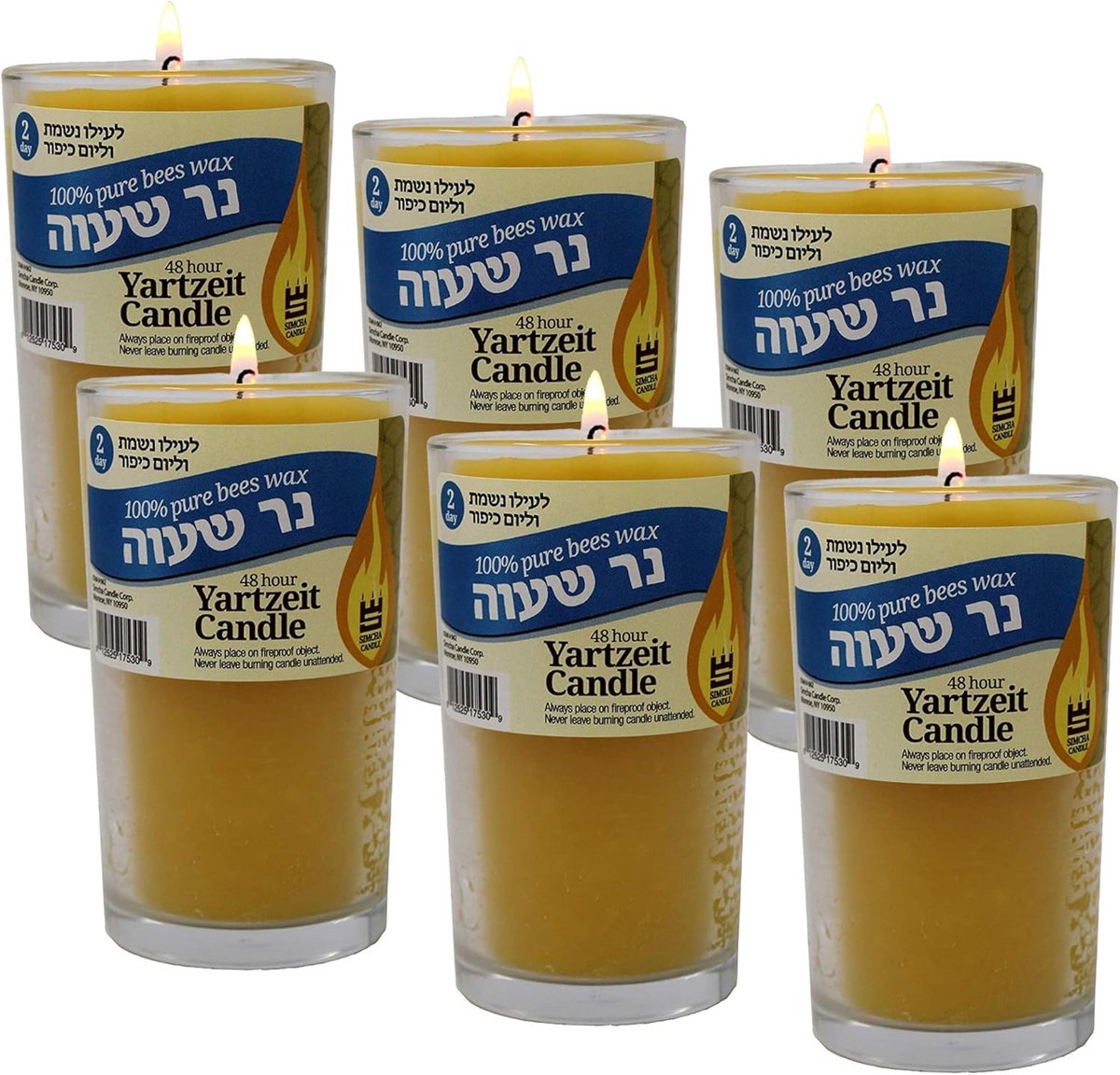 Glazen Herdenkingskaarsen 48 Uur Brandtijd - 6-Pack Pure Natuurlijke Bijenwas