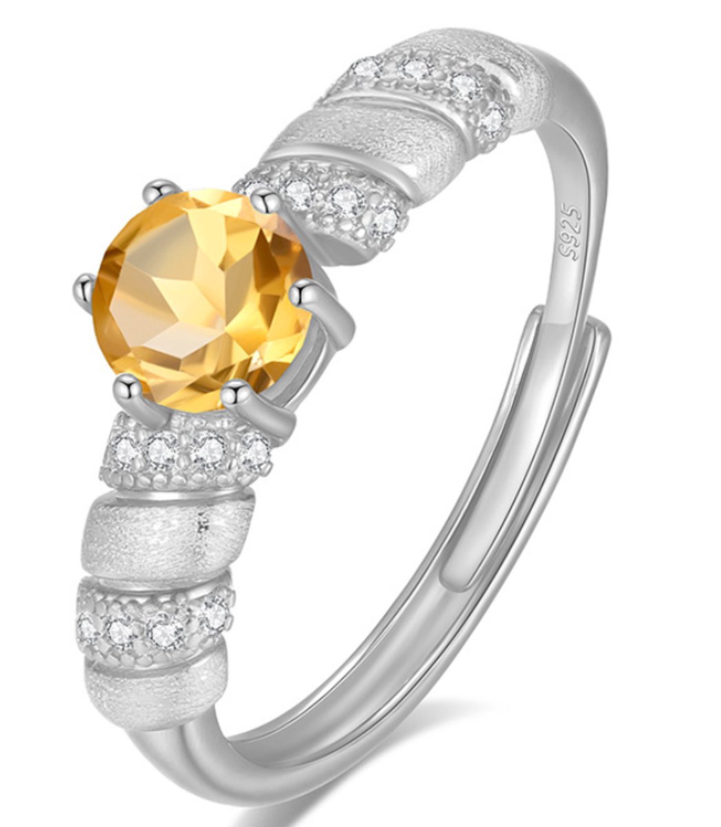 WK 925 Zilveren Verstelbare Ring met Natuurlijke Kristal – Luxe IJsblauw Geslepen Design, Handgemaakte Borstelafwerking ，Inclusief Zilveren Poetsdoek