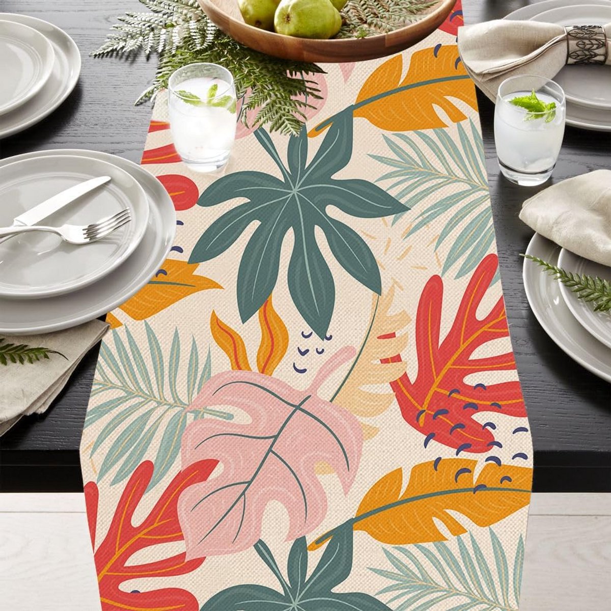 Tafelloper Tropische Palmbladeren Groen voor Zomer en Feestdecoratie 40 x 140 cm