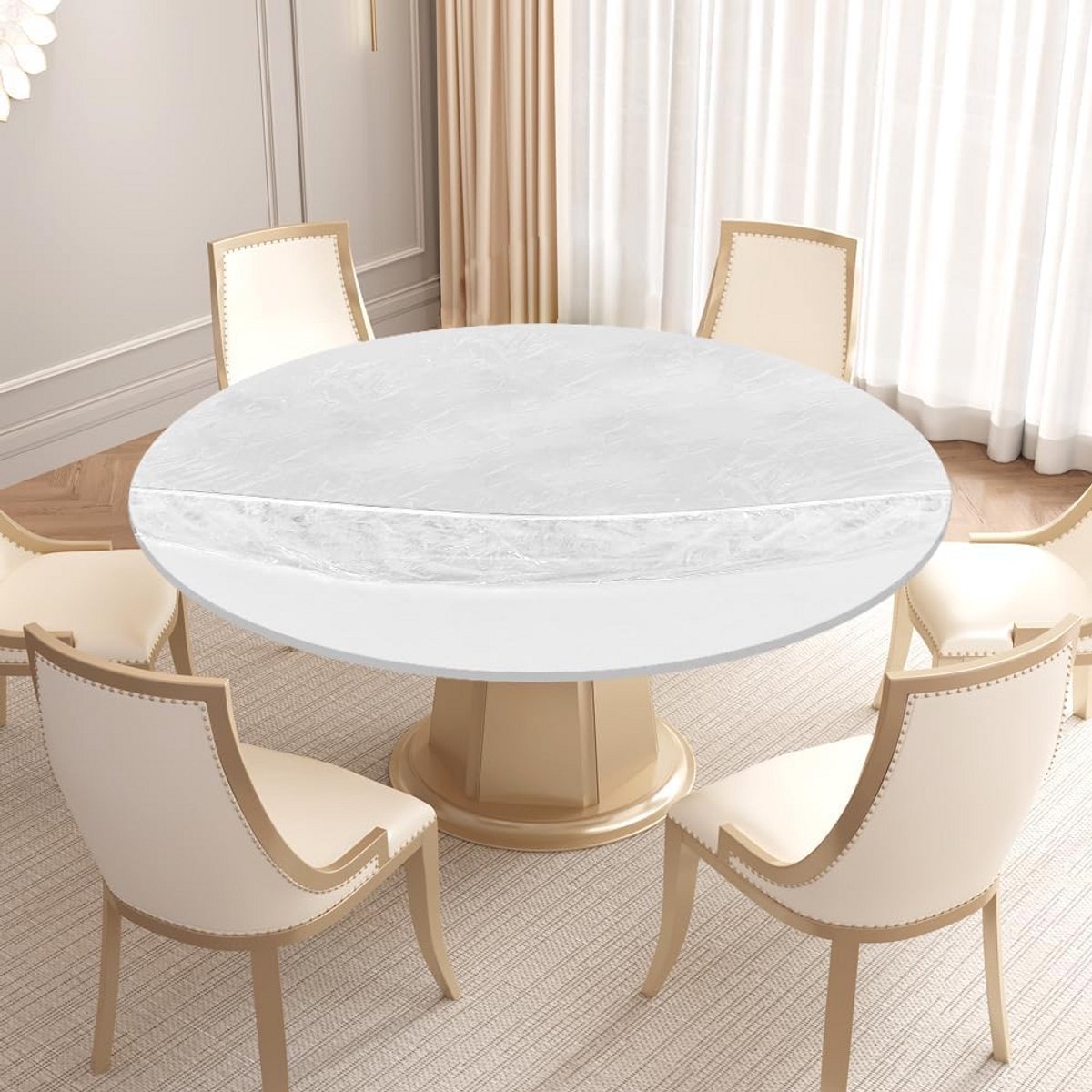Rond Transparant Tafelkleed Beschermhoes - Waterdicht & Vlekbestendig - Beige - 90-110 cm