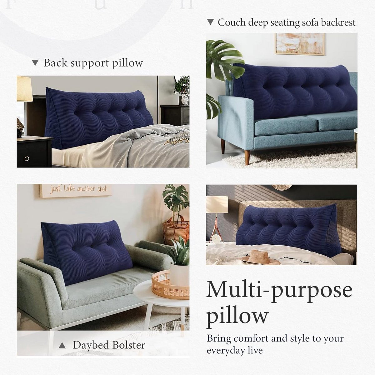 VERCART Wigkussen Leeskussen Driehoekig Rugleuning Bolster Decoratieve Groot Rug Kussens Gestoffeerd Hoofdeinde voor Slaap Bank Linnen Gebroken Wit 160cm