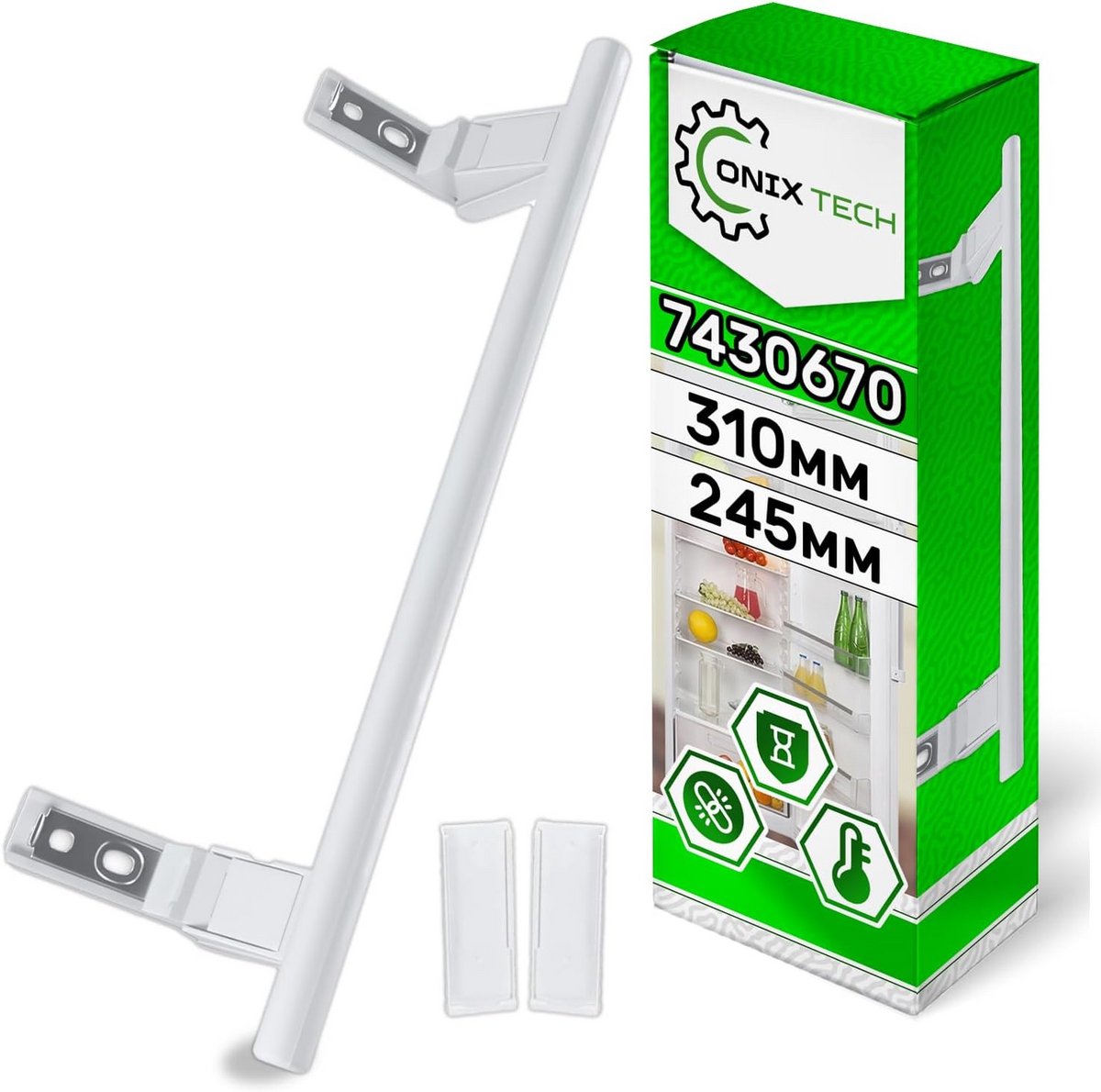 Koelkast-vriezerdeurgreep 310 mm - 245 mm met originele code voor Liebherr - Set van 2 doppen - 10 jaar garantie