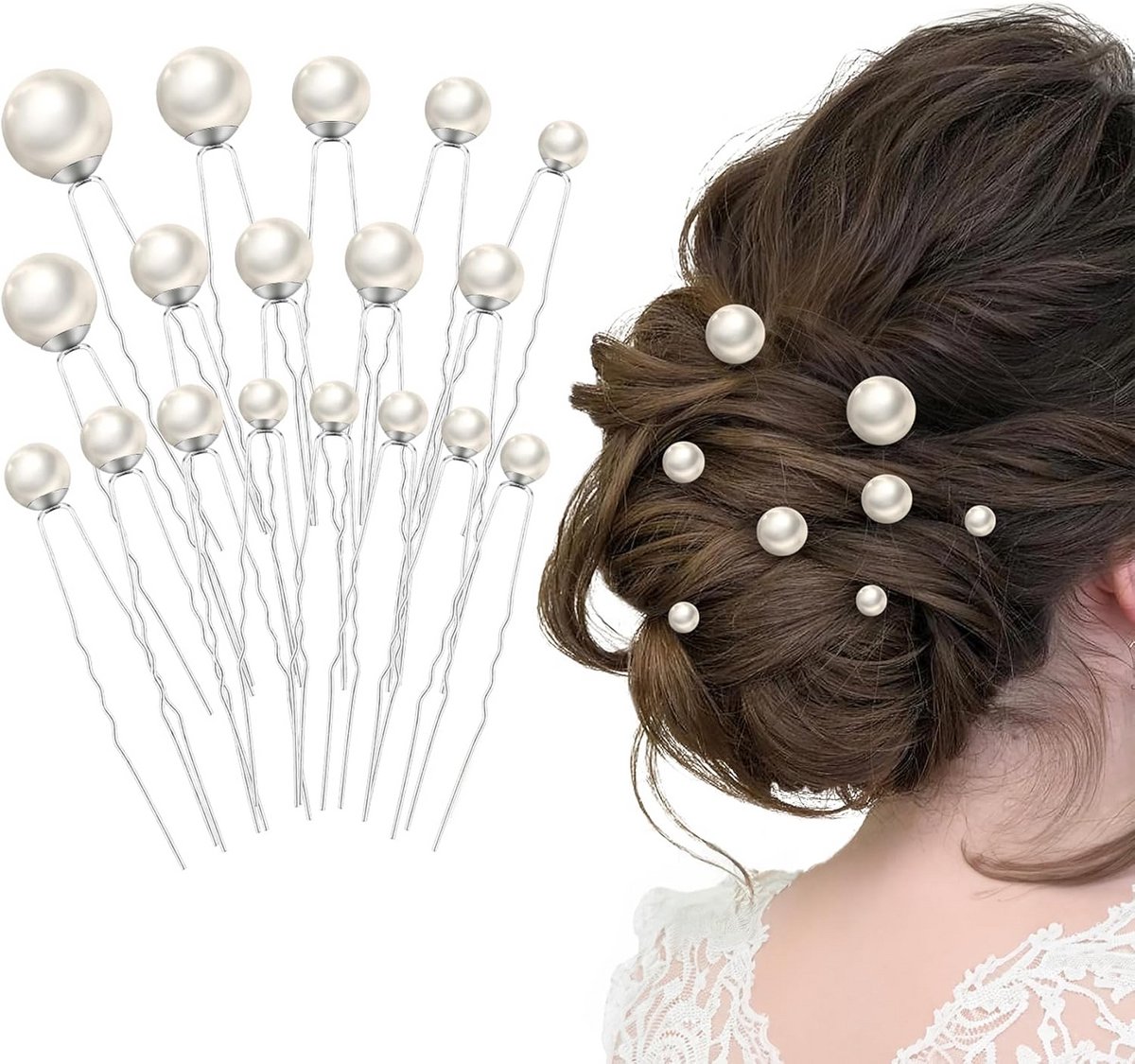 18-delige set haaraccessoires met parels en strass voor bruiloft en bruidsstyling