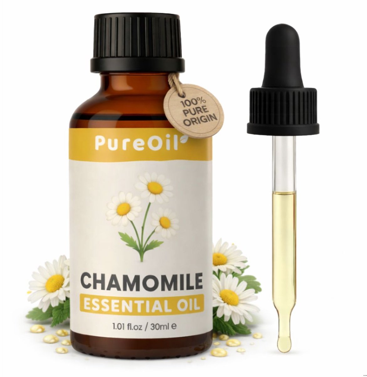 PureOil - Kamille Olie - 30ml - Etherische Olie - Voor Haar | Huid | Gezicht | Scalp | Nagels | Diffuser - 100% Puur, Natuurlijk & Vegan