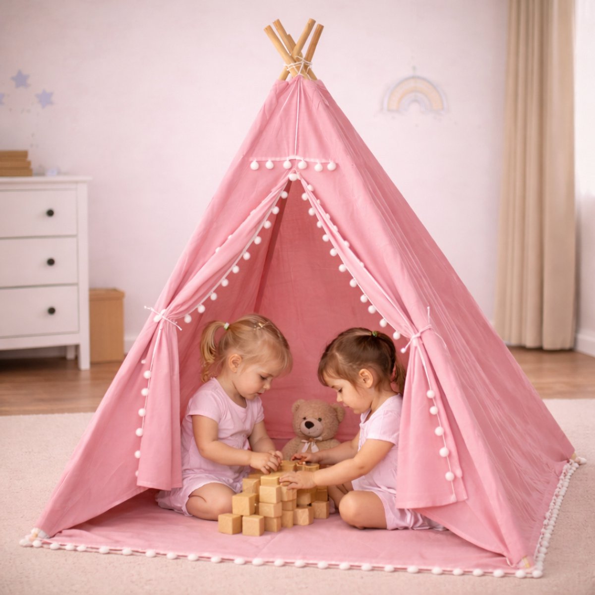 Studio Bloom Kinder Speeltent Tipi Tent Kinderen Meisjes Jongens Speelgoed Kindertent Kind Peuter Speelhuisje - Roze — afbeelding 2