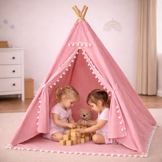 Studio Bloom Kinder Speeltent Tipi Tent Kinderen Meisjes Jongens Speelgoed Kindertent Kind Peuter Speelhuisje - Roze — afbeelding 2