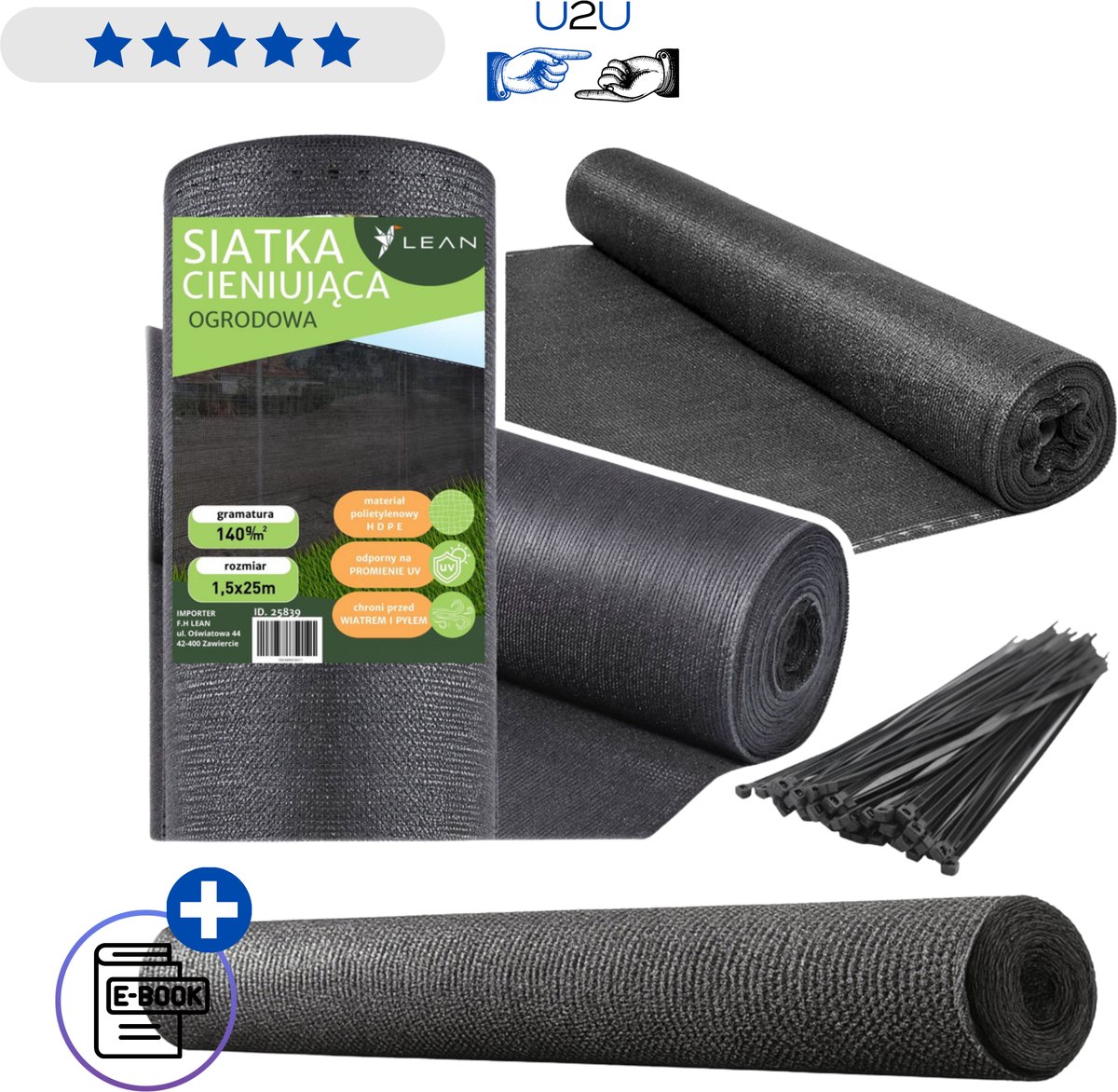 Schaduwdoek privacy net voor hek 1,5x25 m – 90% zonwering tuinafdekking grijs 140 g/m², UV-bestendig afschermnet voor balkon terras en omheining Met Ebook