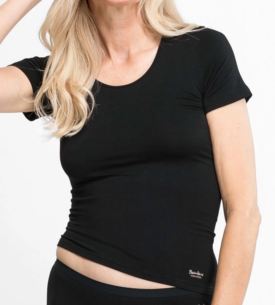 Bamboe Ronde Hals Zijdezacht Swenja Dames Basic T-shirt Maat 38 - Zwart