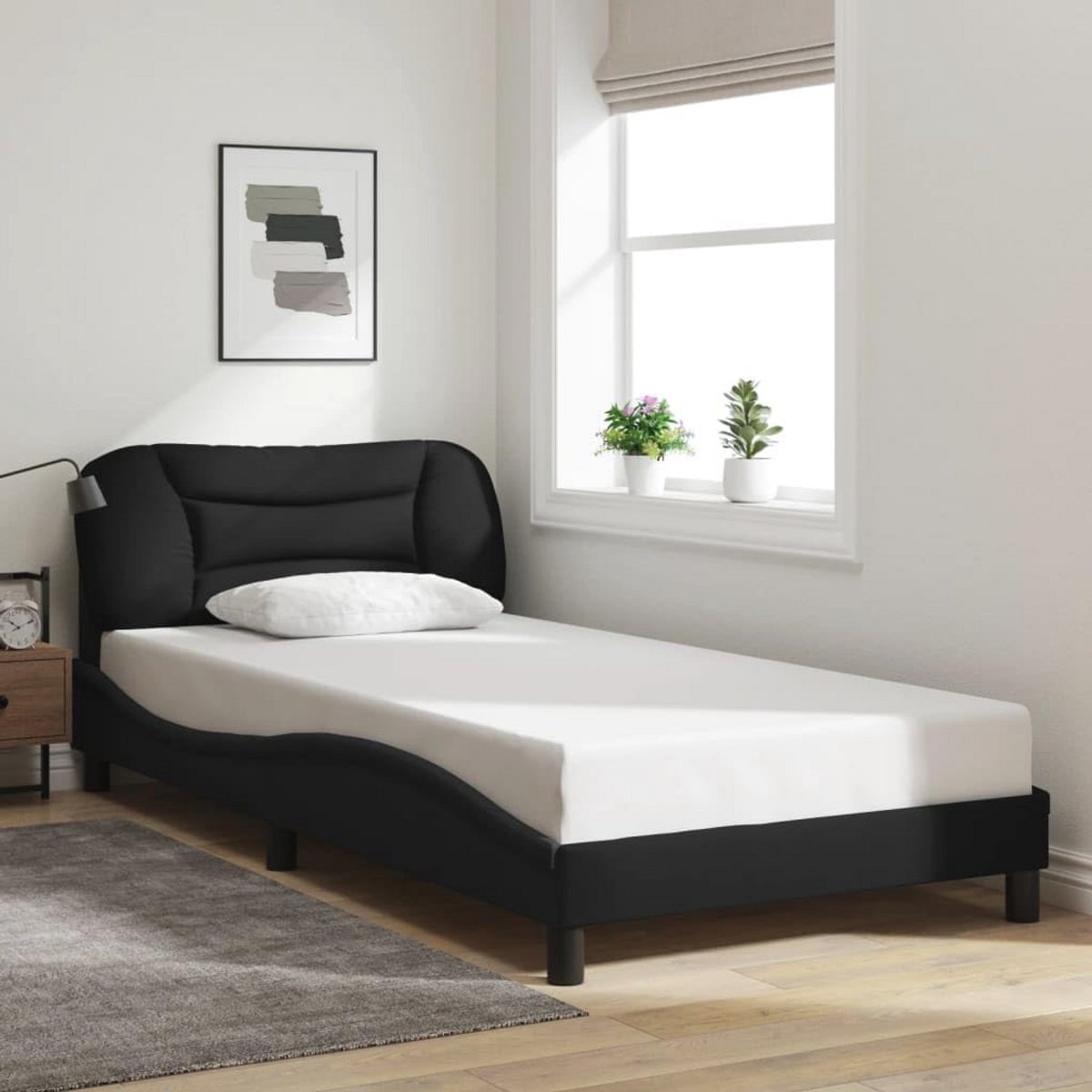 Bedframe met Hoofdeinde van Stof - Zwart - 100x200 cm - Eenpersoonsbed - Slaapkamermeubilair