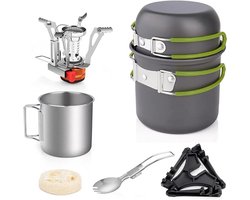 KARZO - Opvouwbare camping kookgerei set voor buiten koken - lichtgewicht pan set met roestvrijstalen beker - kamperen wandelen picknick - inclusief vorklepel