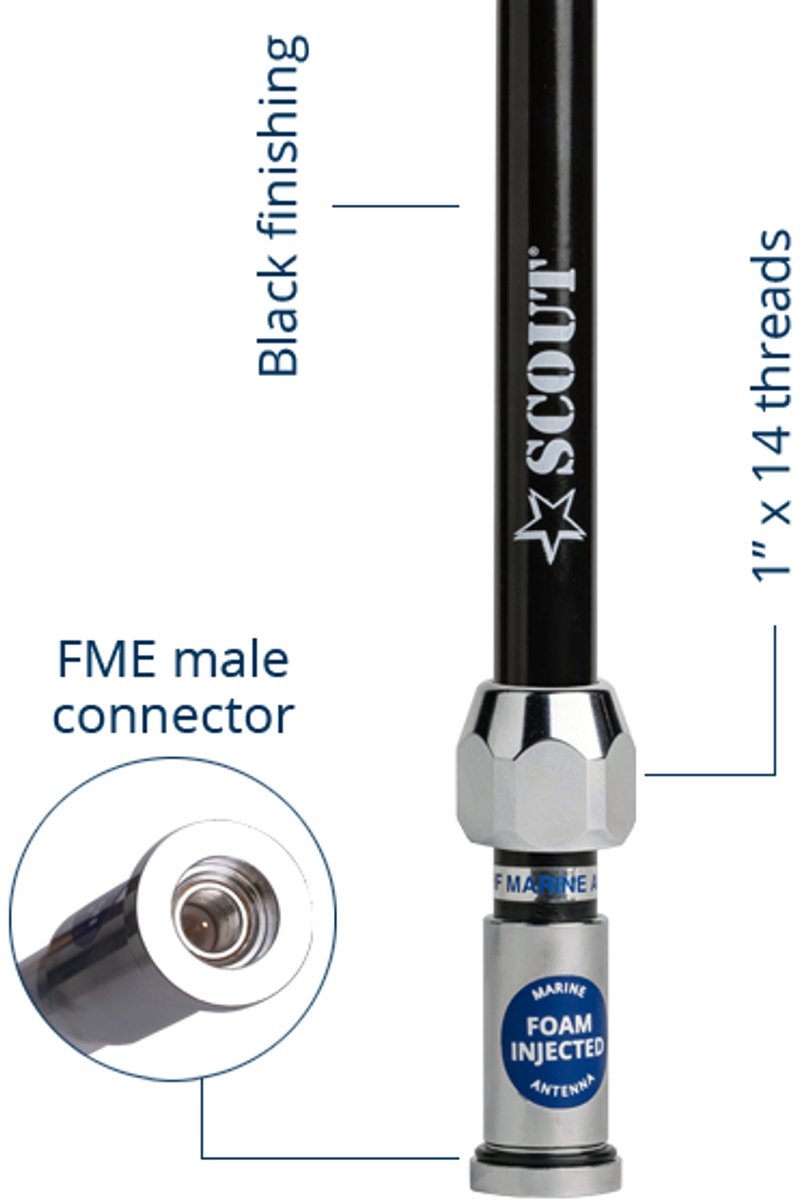 Scout QUICK 2 Black Edition marifoon antenne polyester VHF 1.5 meter 3 dB QuickFit