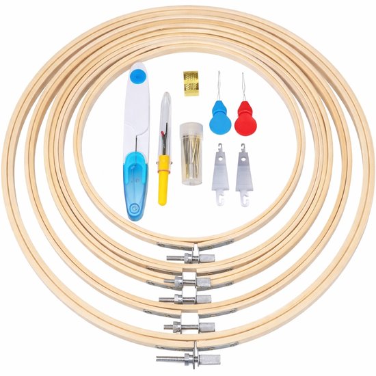Winkrs | Borduurringen | Quiltring | Borduurpakket | Borduren | 5 Maten Borduurringen met naalden, tornmesje, etc | Van 13,5 tot 27 cm