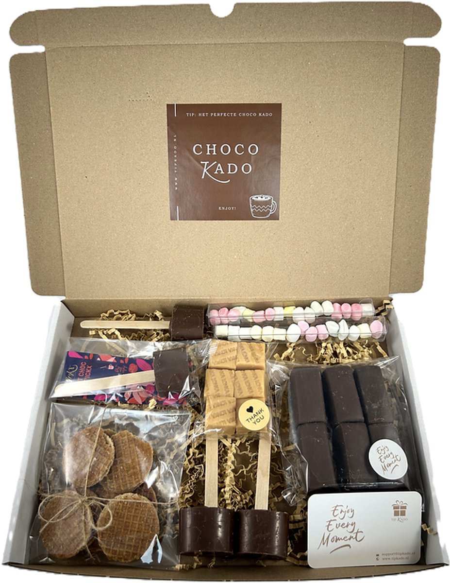 XL Choco brievenbus cadeau - groot - chocostick - chocolademelk - fudge - marshmallows - stroopwafels