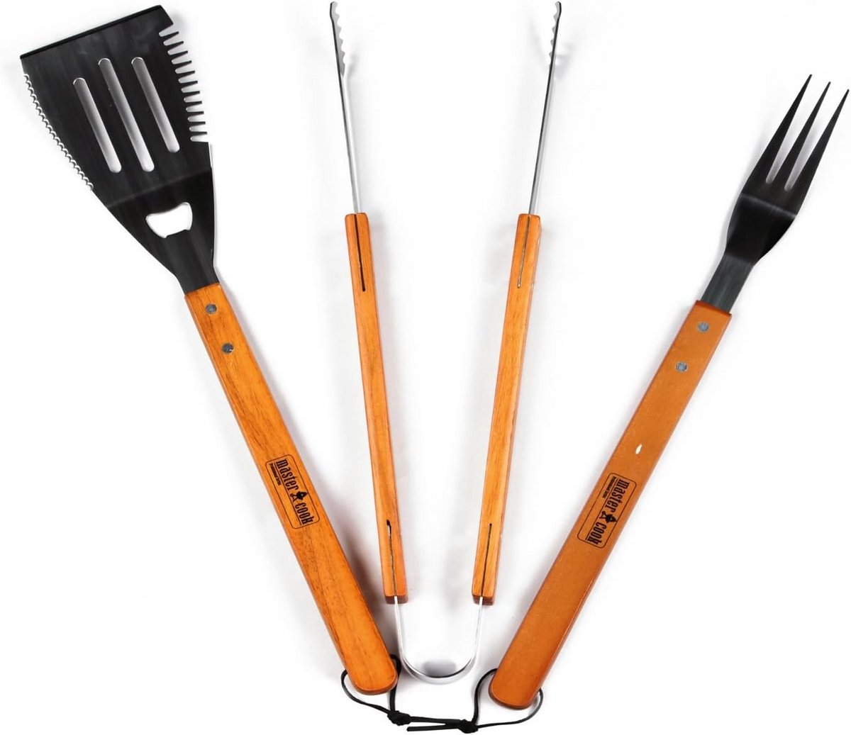 Professionele BBQ Accessoires Set - RVS & Hout - Tang, Vork en Spatel voor Grillen