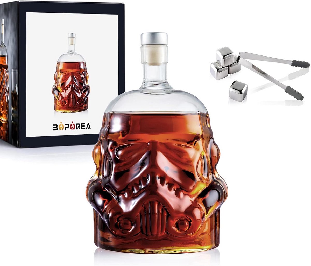 Glazen whisky karaf met 4 herbruikbare whiskystenen en tang