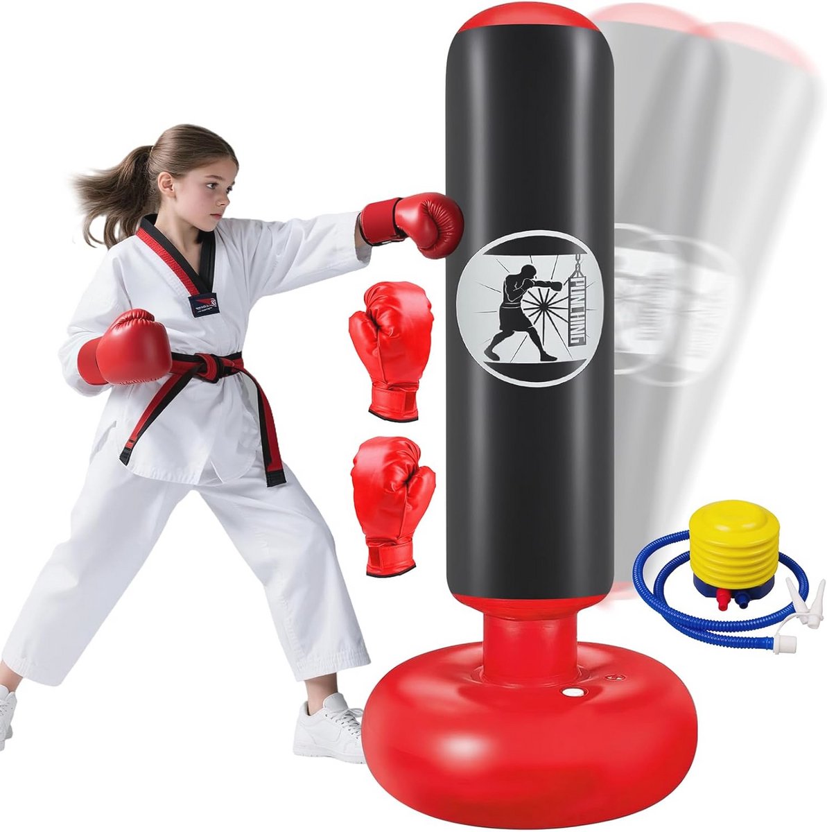 Bokszak voor Kinderen - Opblaasbare Training voor Taekwondo, Karate en MMA - Inclusief Bokshandschoenen - 160 cm - Geschikt voor Jongens en Meisjes