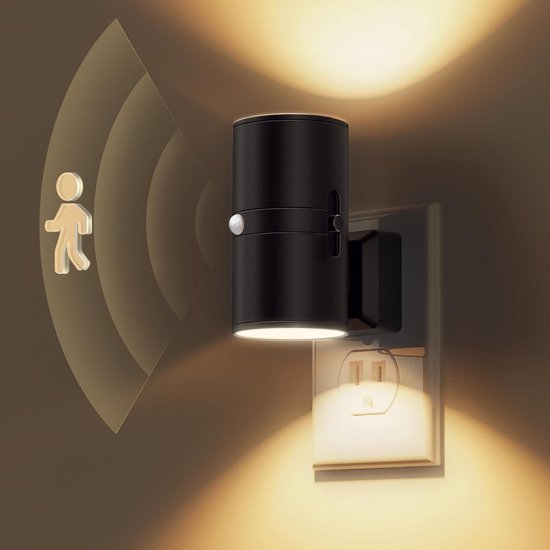 LED-nachtlampje met bewegingssensor, stekker, set van 2, bewegingsgeactiveerd nachtlampje, instelbaar helderheidsbereik van 0-100lm, 3000K zacht wit licht, geschikt voor slaapkamers, trappenhuizen, kinderkamers en kamers van ouderen. van Auvon — afbeelding 2