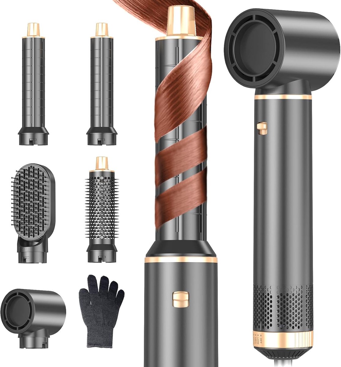 Dryhsip Hair Dryer Brush, 5-in-1 Hot Air Brush, Hair Dryer & Styler with Removable Attachments (Curler, Volume Brush, Straightener, Curler), Lightweight Travel Blow Dryers for Women, Compact Size