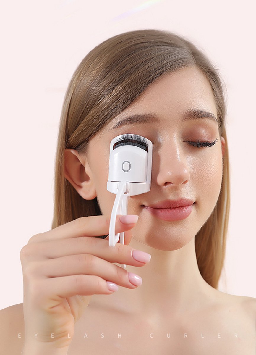 Wimperkruller - Verwarmde wimperkruller - Elektrische wimperkruller - Verwarmde en oplaadbare wimperkruller - Draagbare handwimperkruller, ideaal voor vrouwen om mee te nemen op reis en tijdens het aanbrengen van make-up, wit.
