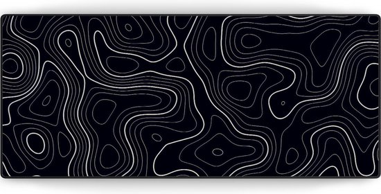 Muismat xxl - Black Topography - Gaming - 900 x 400 x 3 mm - Antislip