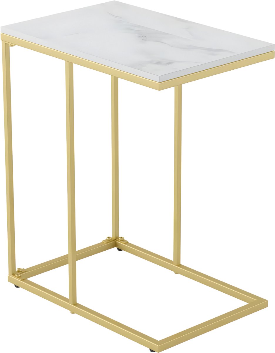 Happiq Marmeren Bijzettafel – Luxe Bank- en Laptoptafel – Goud