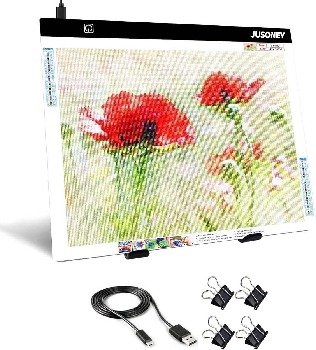 A3 LED Tekentafel Lichtpad voor Diamond Painting, Schetsen en Tekenen - Inclusief Clips
