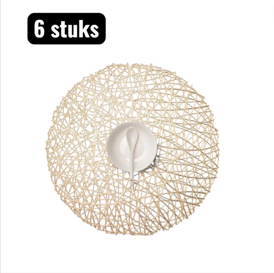 1 ensemble（6 pièces） - Napperon - Napperons - Dessous de table PVC avec Design de Tissage Bohème - Dessous de table Résistants à la Chaleur pour Usage Quotidien - Goud