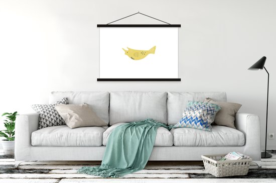 Porte-affiche avec affiche - Affiche scolaire - Poisson - Mer - Jaune - Aquarelle - 150x100 cm - Lattes noires