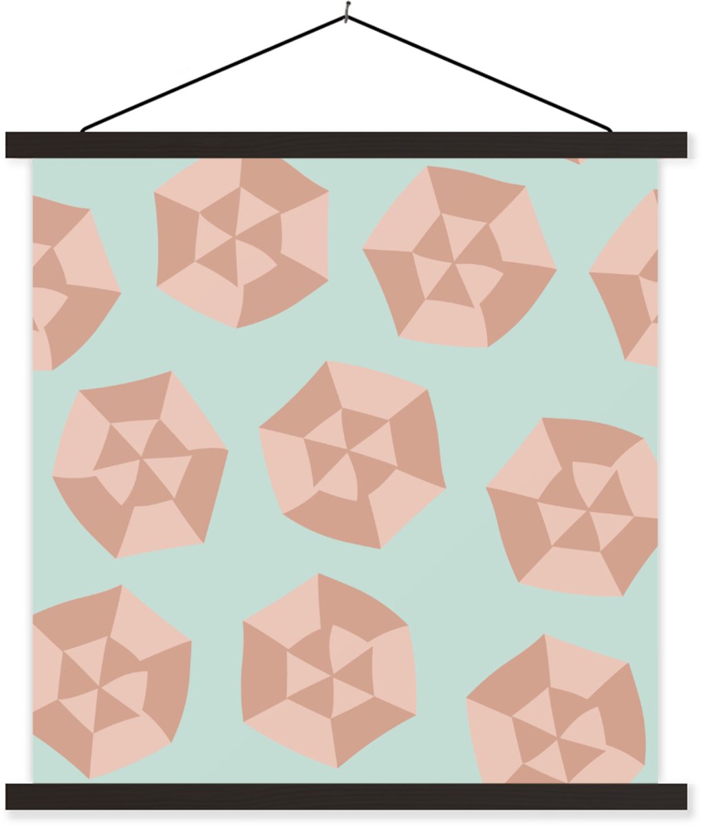 Posterhanger incl. Poster 60x60 cm - Schoolplaat - Zomer - Parasols - Blauw - Textielposte