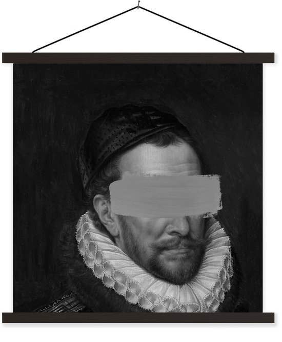 Posterhanger incl. Poster 120x120 cm - Schoolplaat - Willem van Oranje - Kunst - Verf - Textielposter - Zwarte latten