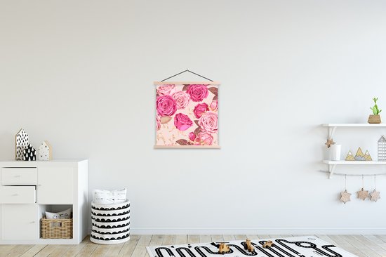 Porte-affiche avec affiche - Affiche scolaire - Roses - Fleurs - Motif - 40x40 cm - lattes vierges