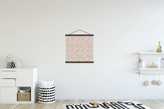 Porte-affiche avec affiche - Affiche scolaire - Été - Pois - Rose - 40x40 cm - Lattes noires