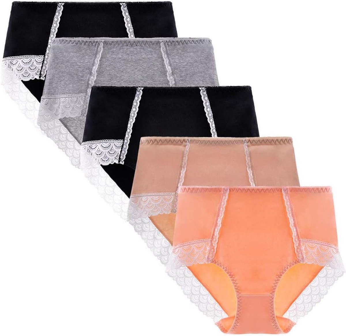 5-Pack Katoenen Slipjes Dames Hoge Taille Ondergoed - Comfortabele Buikcontrole Slips