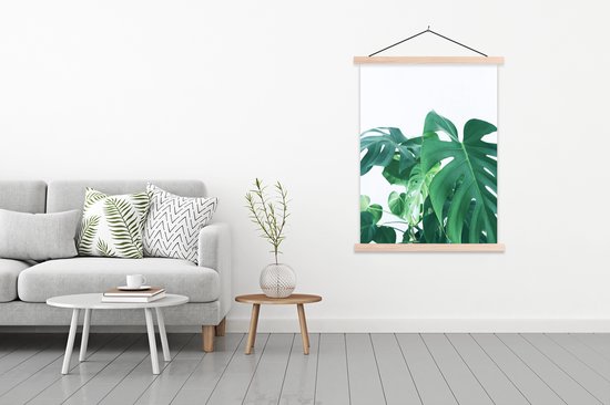 Énormes feuilles botaniques de la plante du trou sur fond blanc poster scolaire lattes plates vierges 120x160 cm - Tirage photo sur poster textielposter (décoration murale salon / chambre) XXL / Groot format!