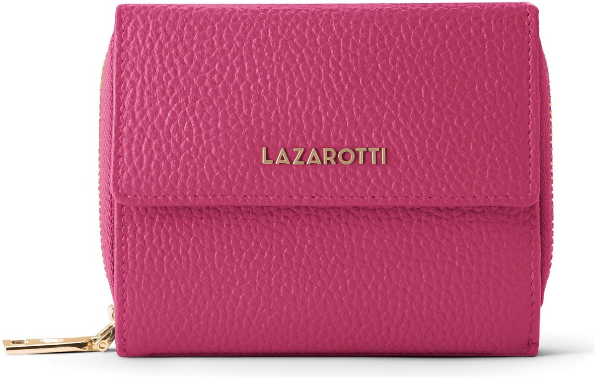 Lazarotti Leren portemonnee Bologna Leather Wallet With 8 Card Slots Hot Pink roze