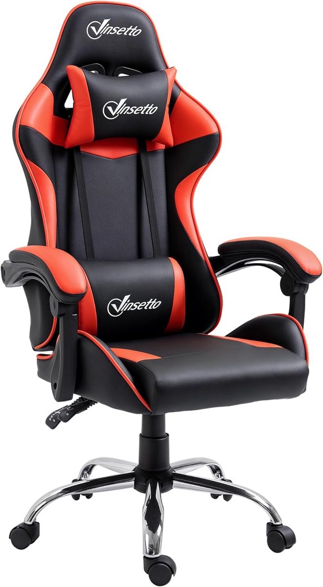 Ergonomische Gamingstoel met Hoofdsteun en Verstelbare Rugleuning tot 135 Graden - Zwart