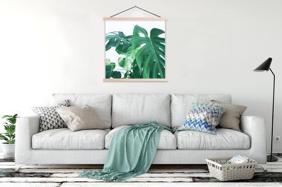 Support pour affiche avec affiche 120 x 120 cm - Affiche scolaire - Grandes feuilles botaniques de la fromagerie suisse sur fond blanc - Affiche textile - Lattes vierges