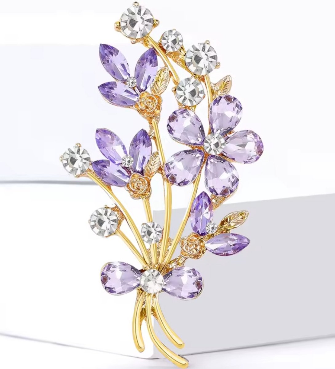 Zelto-Lila Bloemen Broche-Dames Broche- Sierlijke Broche- Sierspeld- Paars- Goudkleurige
