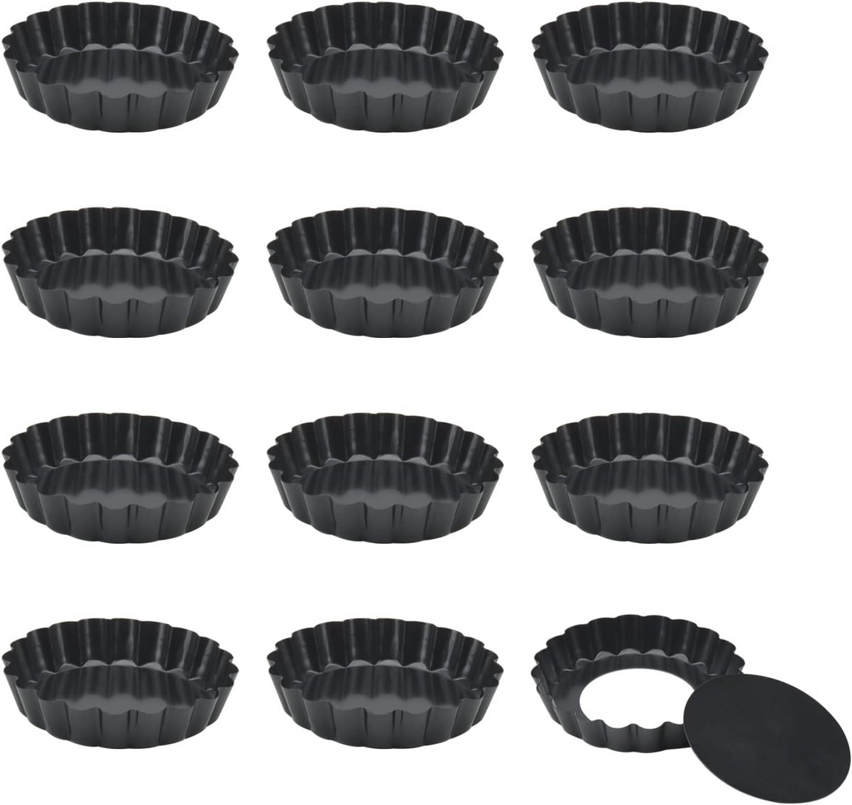 12 Mini Taartvormpjes 10 cm - Ronde Geribbelde Quicheblikken zonder Merk