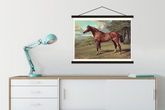 Porte-affiche avec affiche - Affiche scolaire - Cheval - Forêt - Vintage - 60x45 cm - Lattes noires