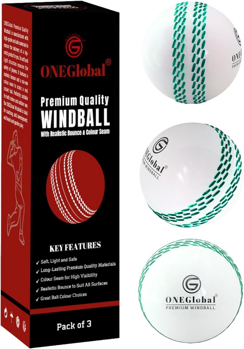 Set van 3 Zachte Cricketballen voor Binnen en Buiten - Duurzaam met Gekleurde Naad voor Realistische Swing