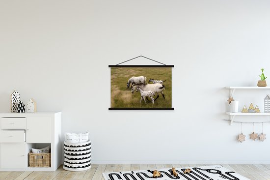 Posterhanger incl. Poster 90x60 cm - Schoolplaat - Paarden - Veulen - Dieren - Textielposter - Zwarte latten