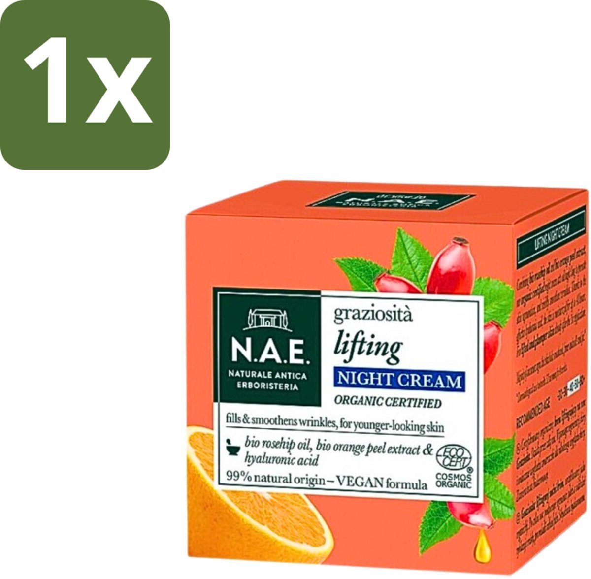 N.A.E. Graziosita Lifting Nachtcrème - Vegan & Biologisch - Hydraterend & Verjongend effect - 50ml - 1 stuk